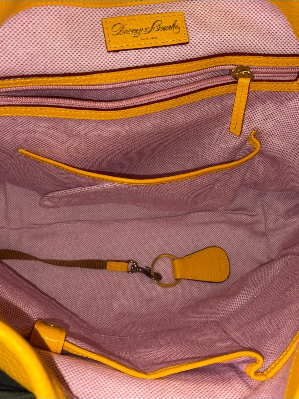 Dooney and Bourke Yellow Sunset Logo Lock Leather Hobo Shoulder Bag